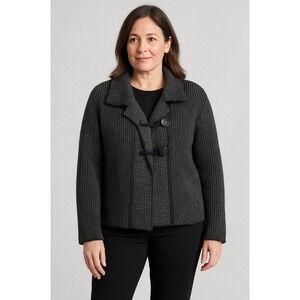 Habitat Womens‎ Knit Button Front Gray Black Cardigan Jacket Small